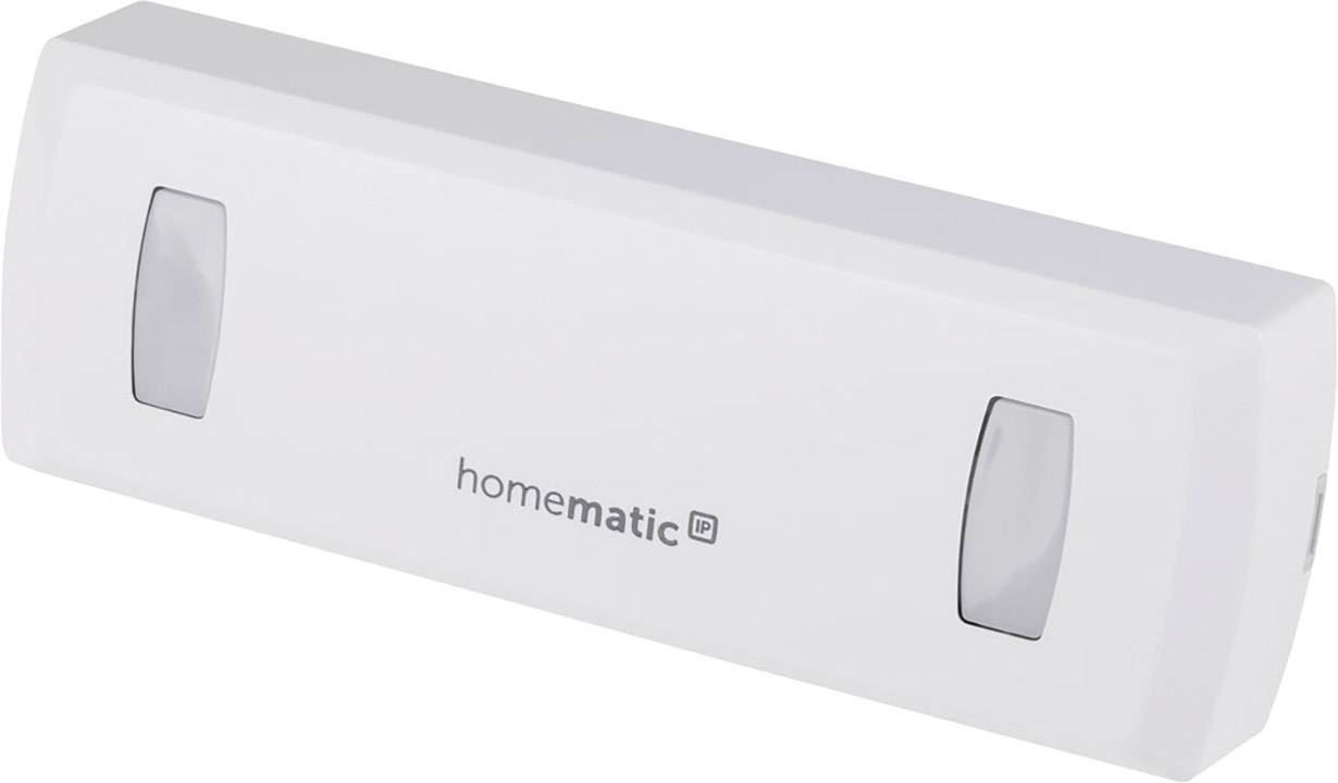 A white Homematic IP motion detector, rectangular in shape, suitable for wall or ceiling mounting.
