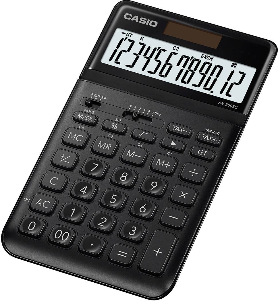 A black calculator with a display shows the number sequence '1234567890.12'. 'CASIO' is written in the top left corner.