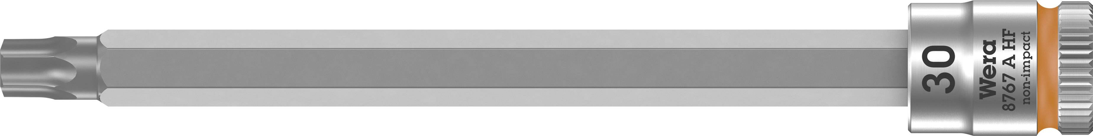 Torx Bit T30 in steel, 75 mm long, with 1/4-inch hexagon shank and laser marking. Suitable for screw work in craftsmanship.