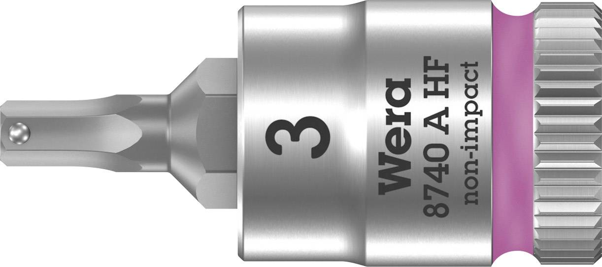 Wera hex bit, model '8740 A HF', size 3, with pink colour ring, suitable for non-impact applications.
