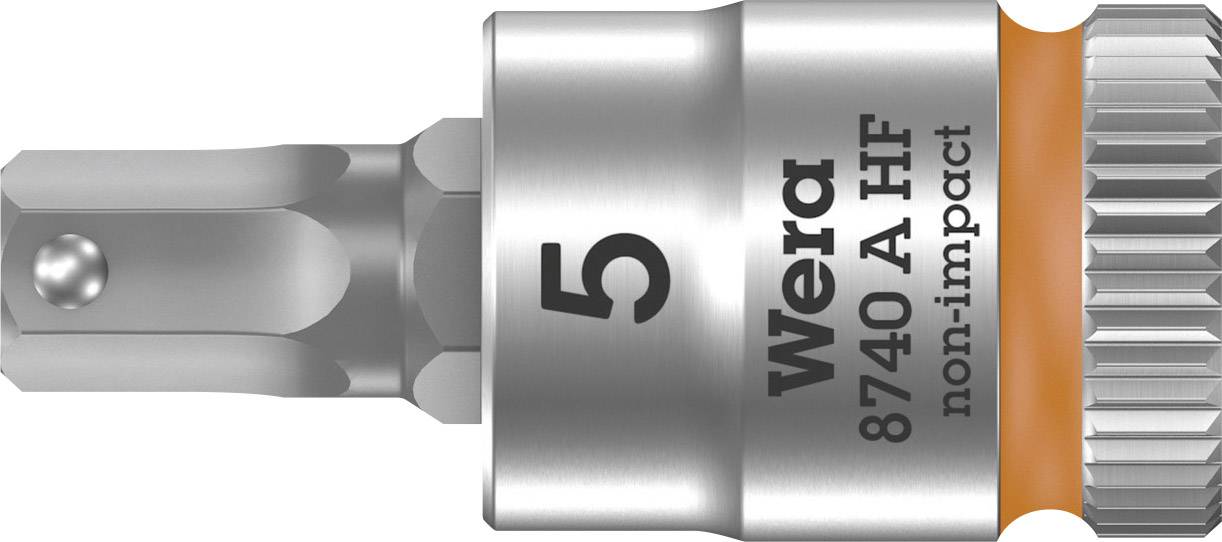 Bit socket attachment 'Wera 8740 A HF non-impact' in metallic finish with an orange accent, number '5' engraved.