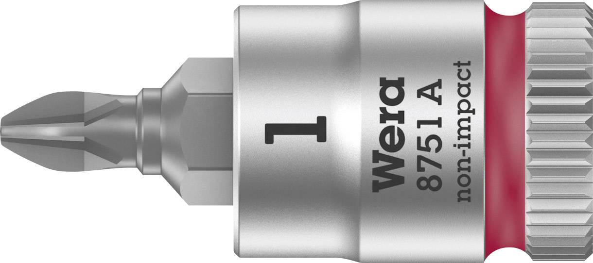 Screw bit with Torx tip and knurled base, marked with '1', 'Wera 8751 A', 'non-impact'.