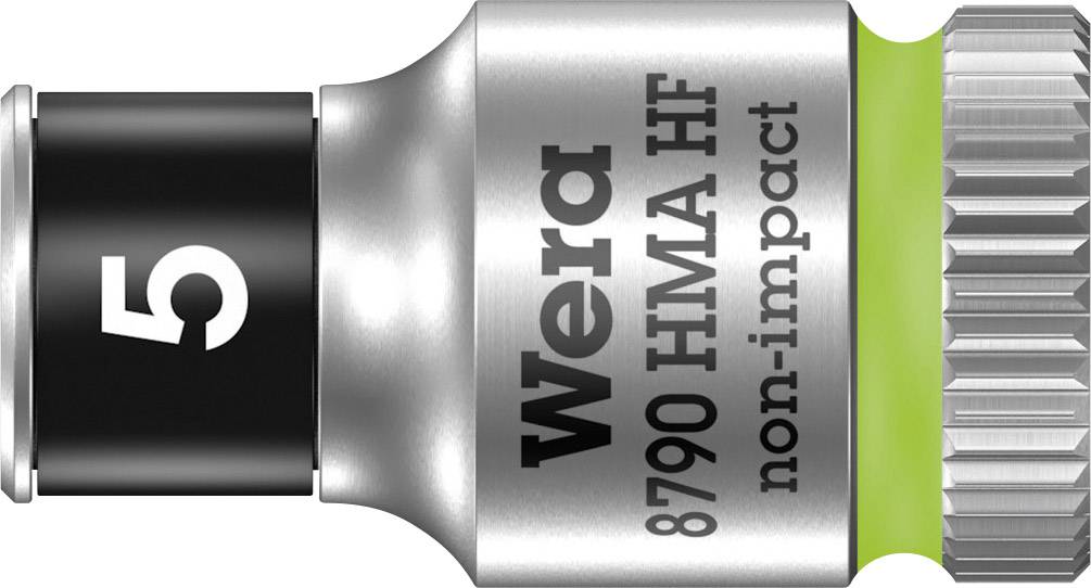 Wera socket wrench, model number 8790 HMA HF, size 5, non-impact. Silver housing with green and black accents.