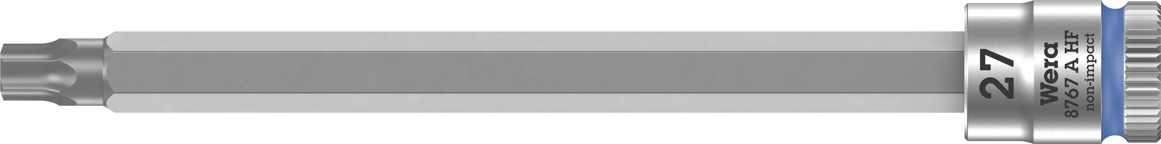 Long grey screwdriver insert with a round mounting and blue line. Size '27' marked on the mounting.