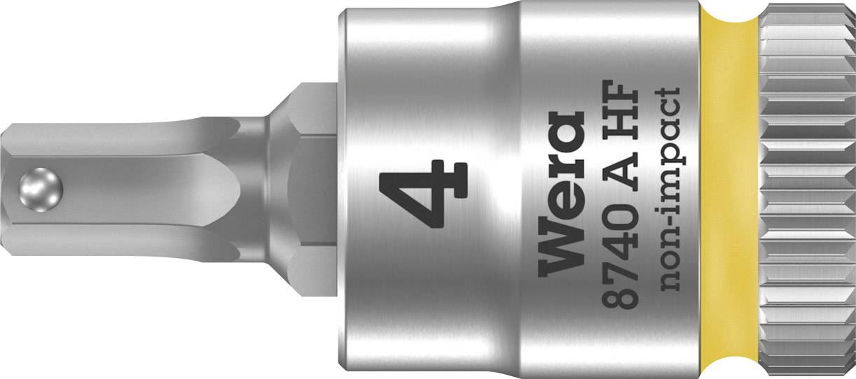 Wera magnetic bit holder, model 8740 A HF, size 4, made of metal with 'non-impact' text on yellow band.
