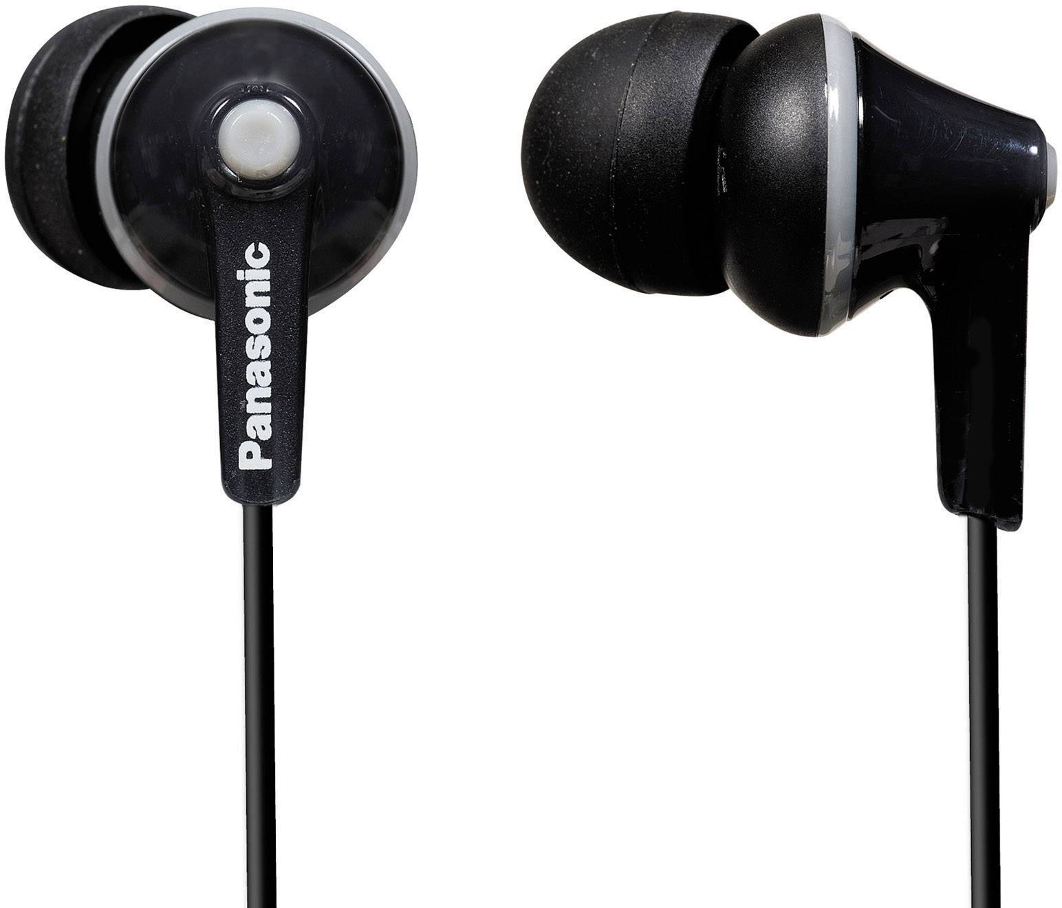 Black earbuds with round silicone tips on the left and right.