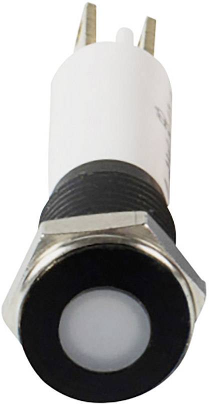 White cylindrical toggle switch with black border, side pins at the top end, suitable for electronic applications.