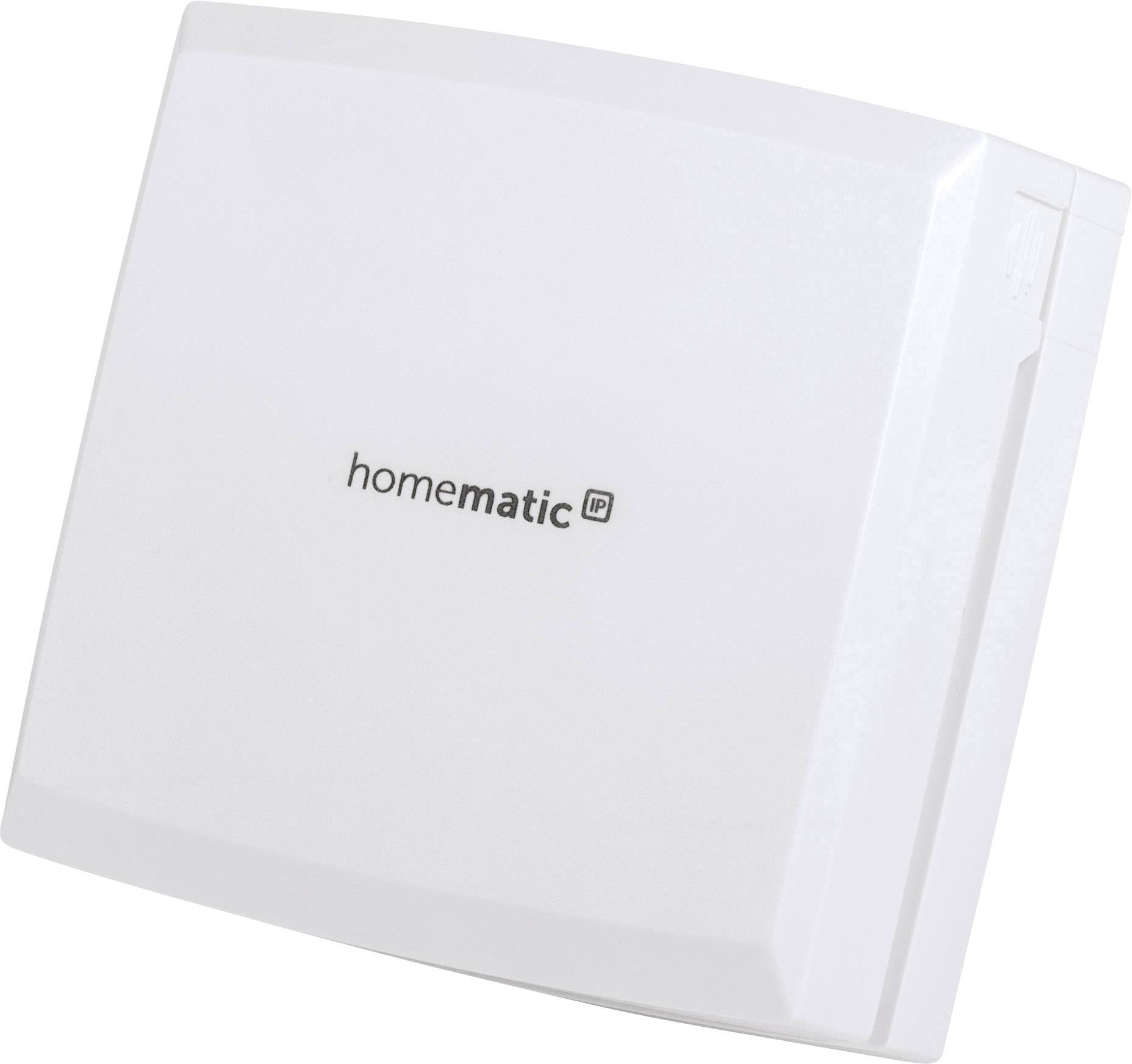 A white home automation device with the inscription 'homematic IP'.