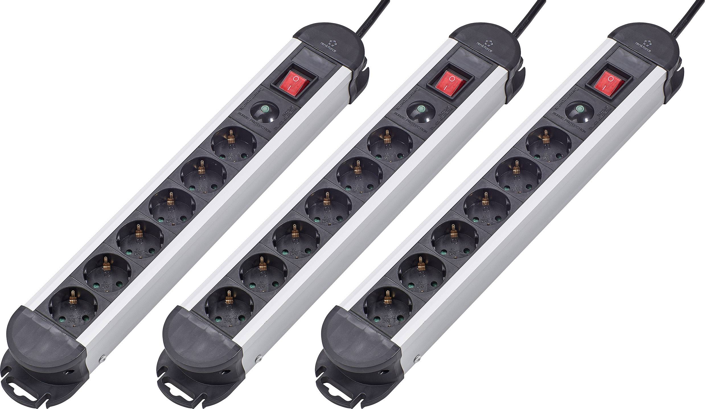 Renkforce 614A-CMB-SX3 Surge protection power strip 6x Black PG connector 3 pc(s)