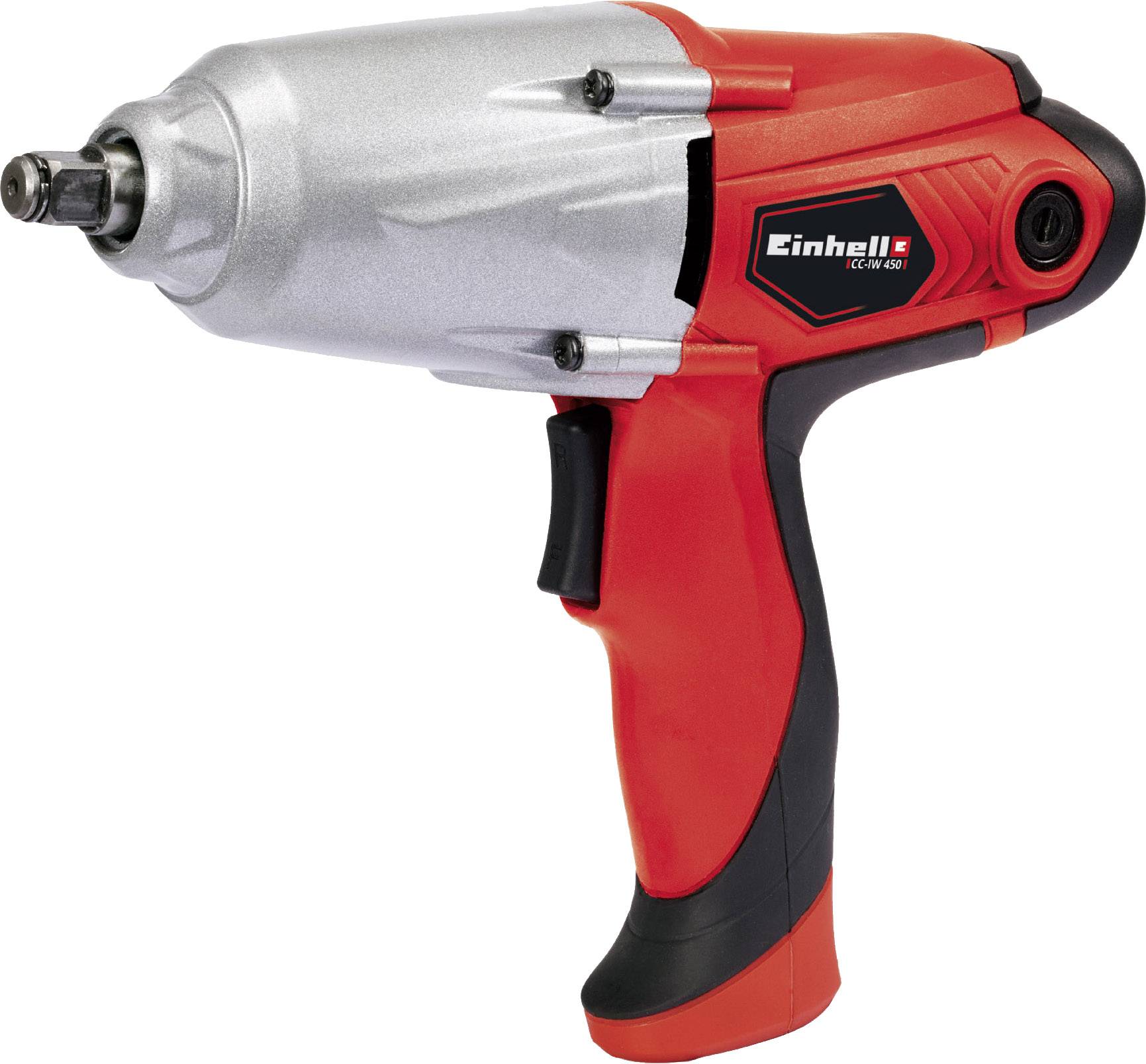 A red electric impact driver with a black handle and silver head, suitable for DIY work.