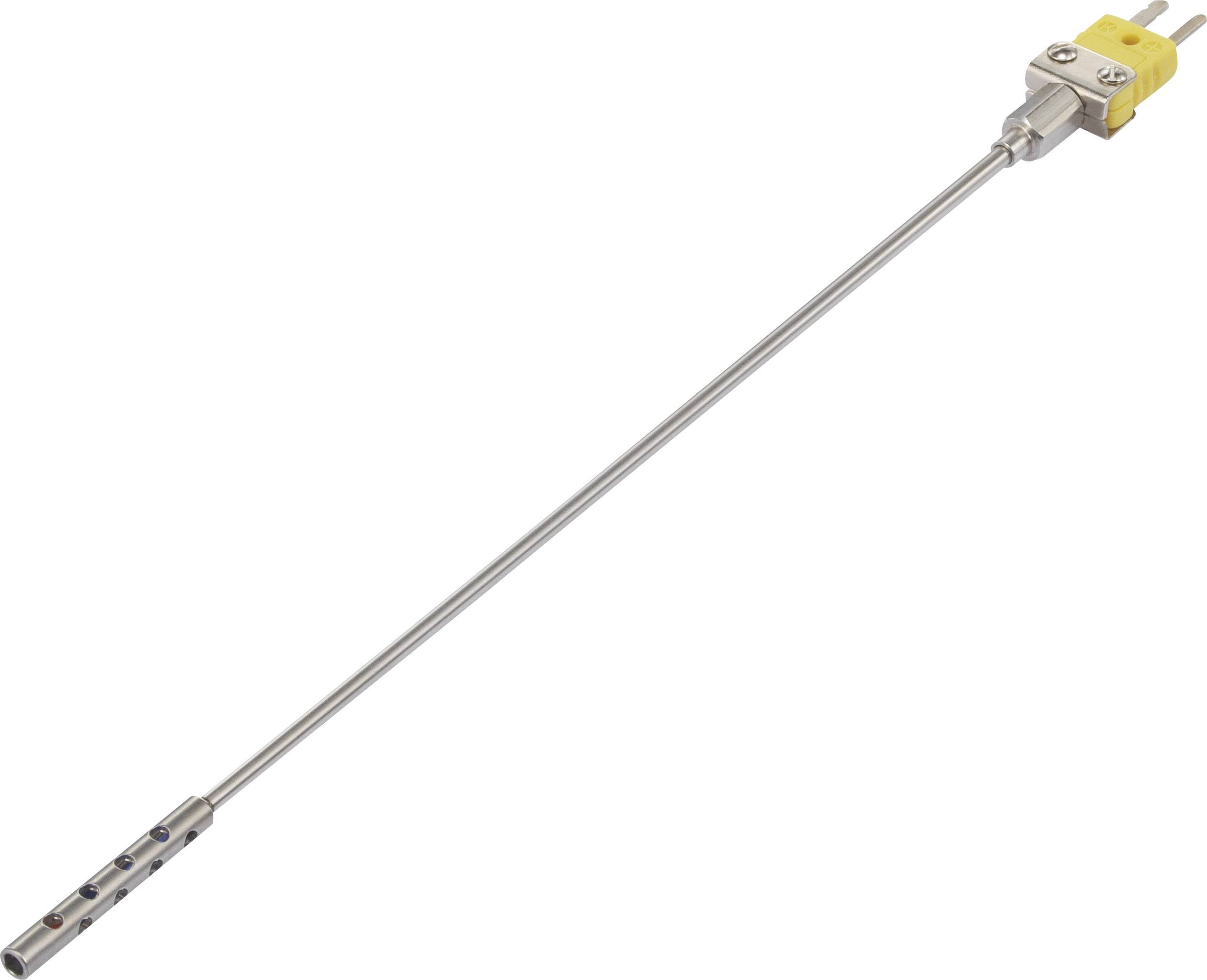 A metal rod with a yellow connector at the end, likely a temperature sensor or probe, suitable for technical applications.