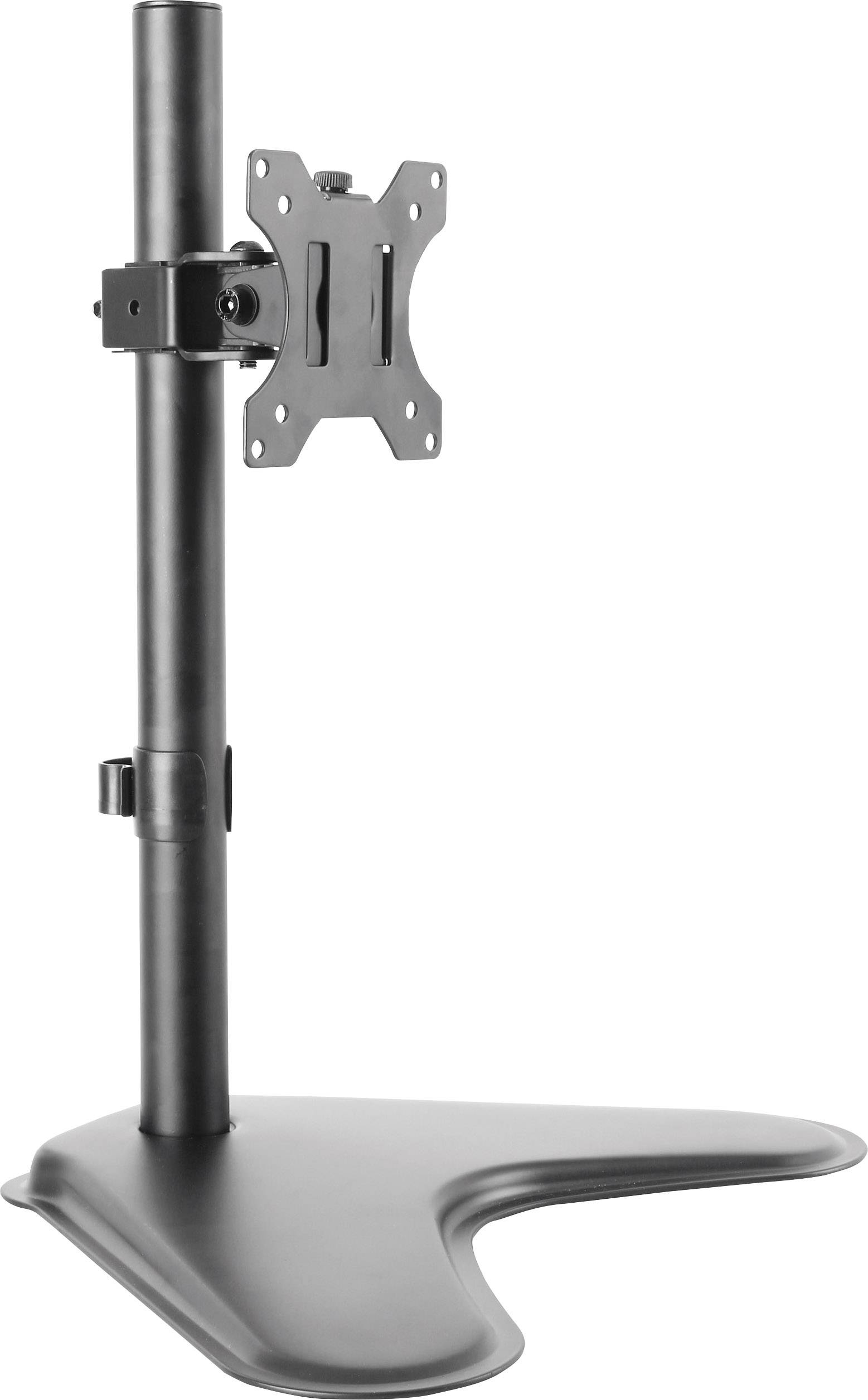 Single black monitor stand with height-adjustable mount on a stable base, suitable for various screen sizes.