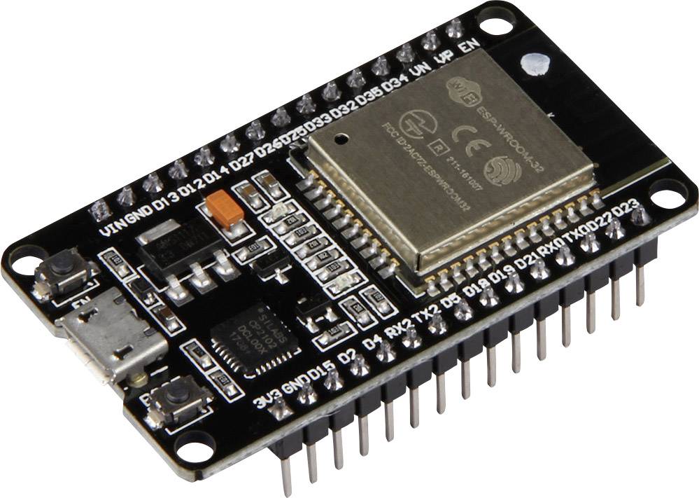A microcontroller board with multiple connections, a USB port and a large chip. Used for programming electronic projects.