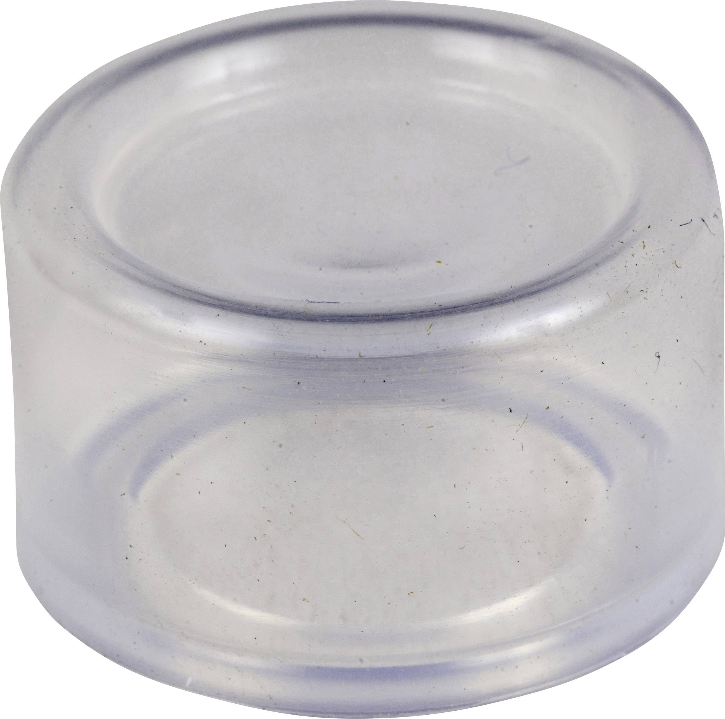 A transparent, cylindrical plastic lid, slightly viewed from above, against a neutral background.
