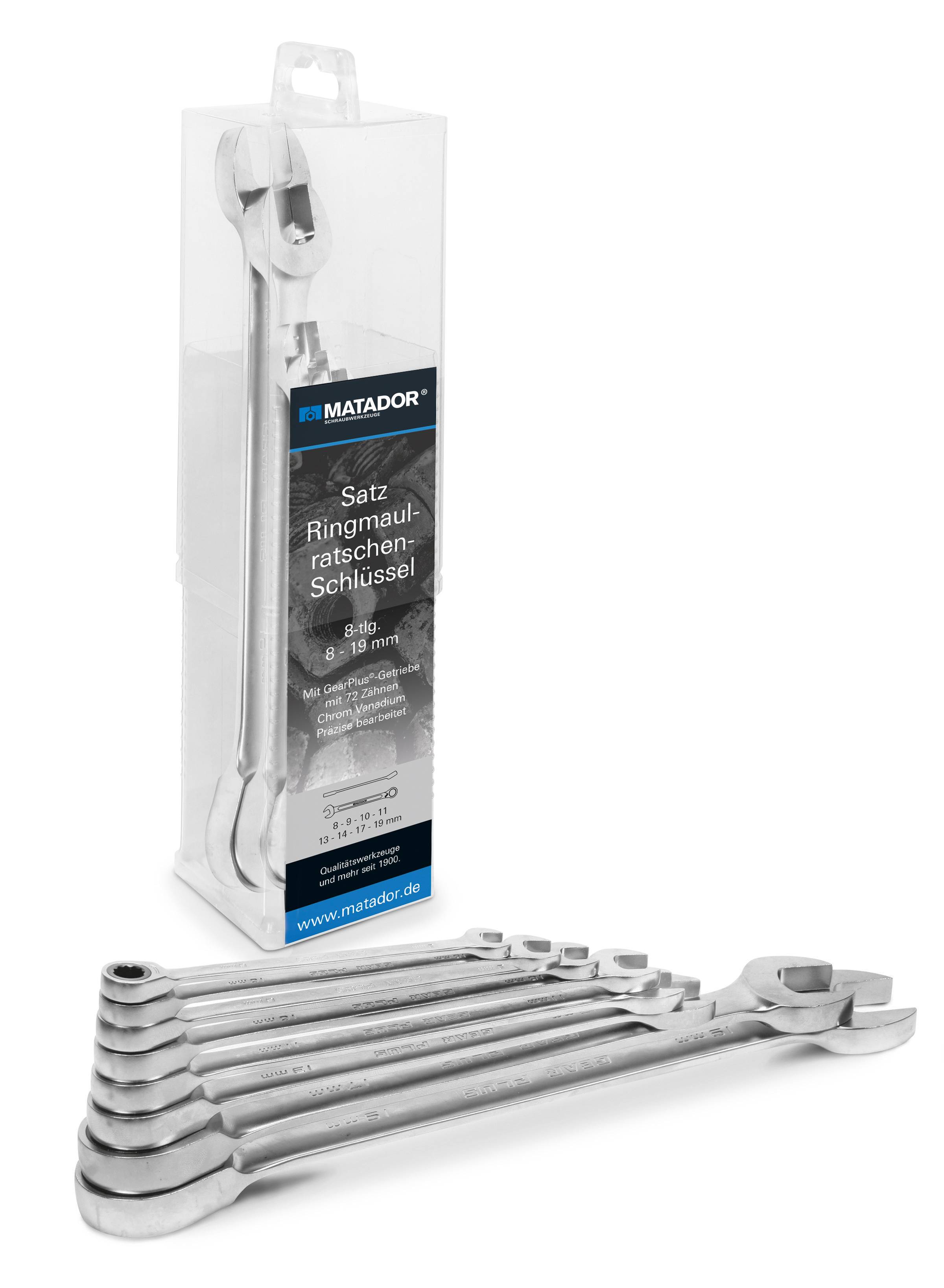 Matador Schraubwerkzeuge 01839080 Ratcheting crowfoot wrench set 8-piece Spanner size (metric) 8 - 19 mm
