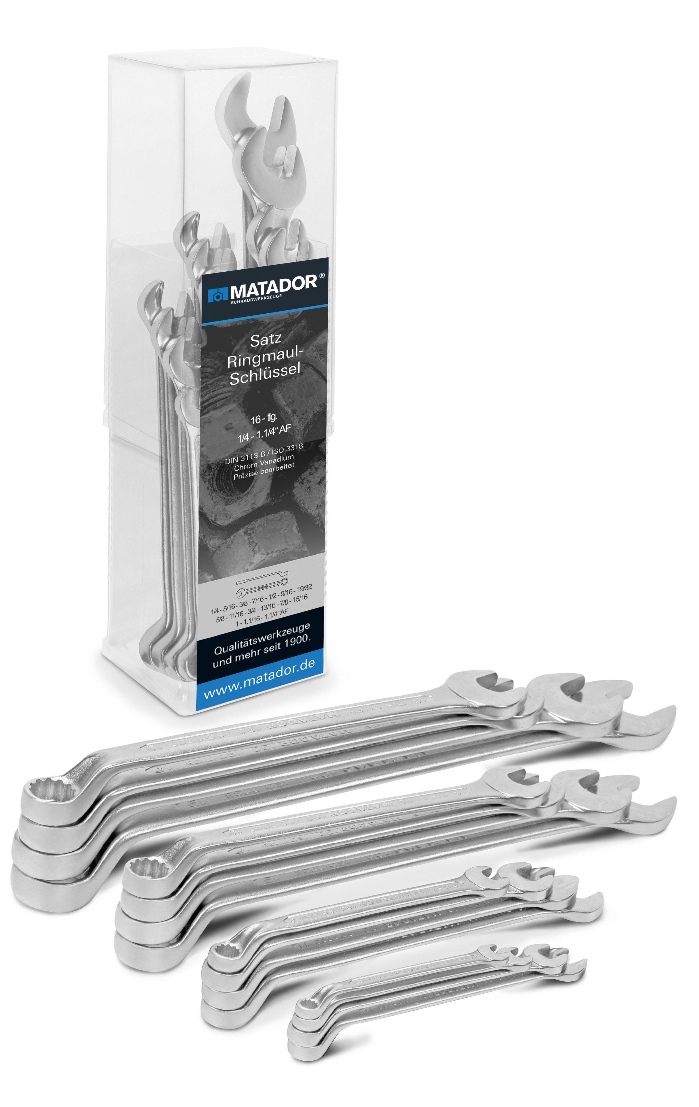 Matador Schraubwerkzeuge 01909161 Crowfoot wrench set 16-piece Spanner size (metric) 8 - 19 mm Spanner size (inches) 1/2" - 19/32"