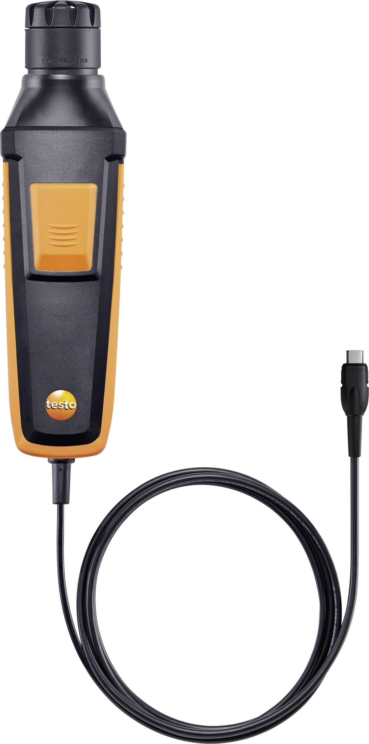 Wired exhaust gas probe, black and orange. It is used for measuring exhaust gas values.