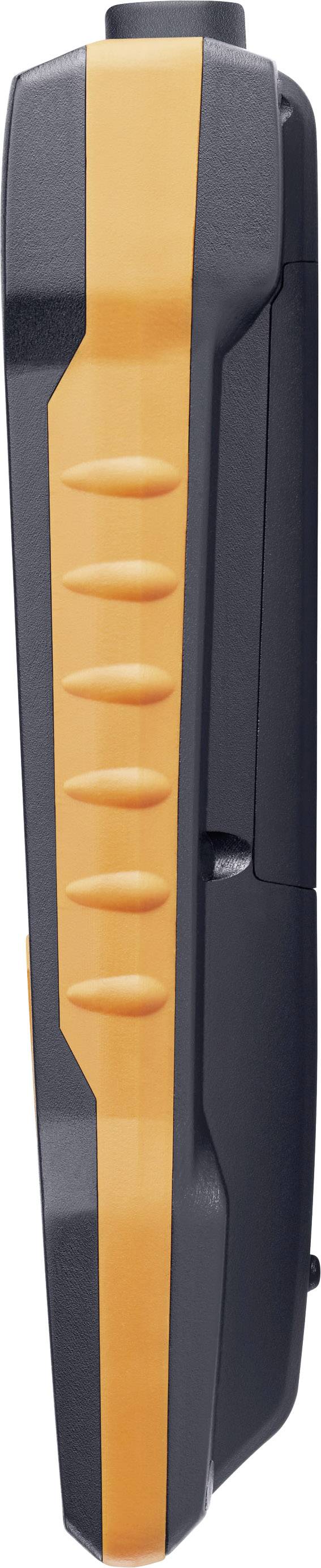 A side-on image of a compact device with a black and orange casing, likely an electronic measuring instrument.