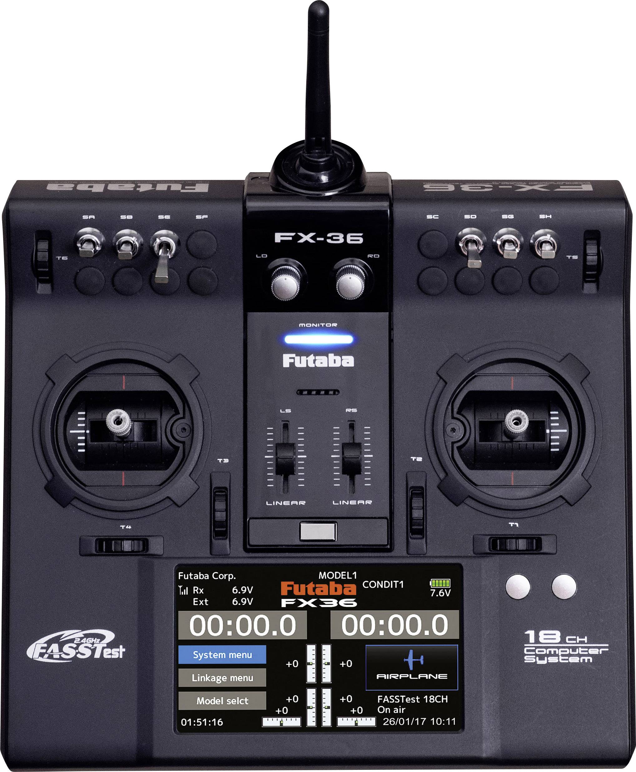 Futaba FX36 Potless RC console 2,4 GHz No. of channels: 18 Incl. receiver