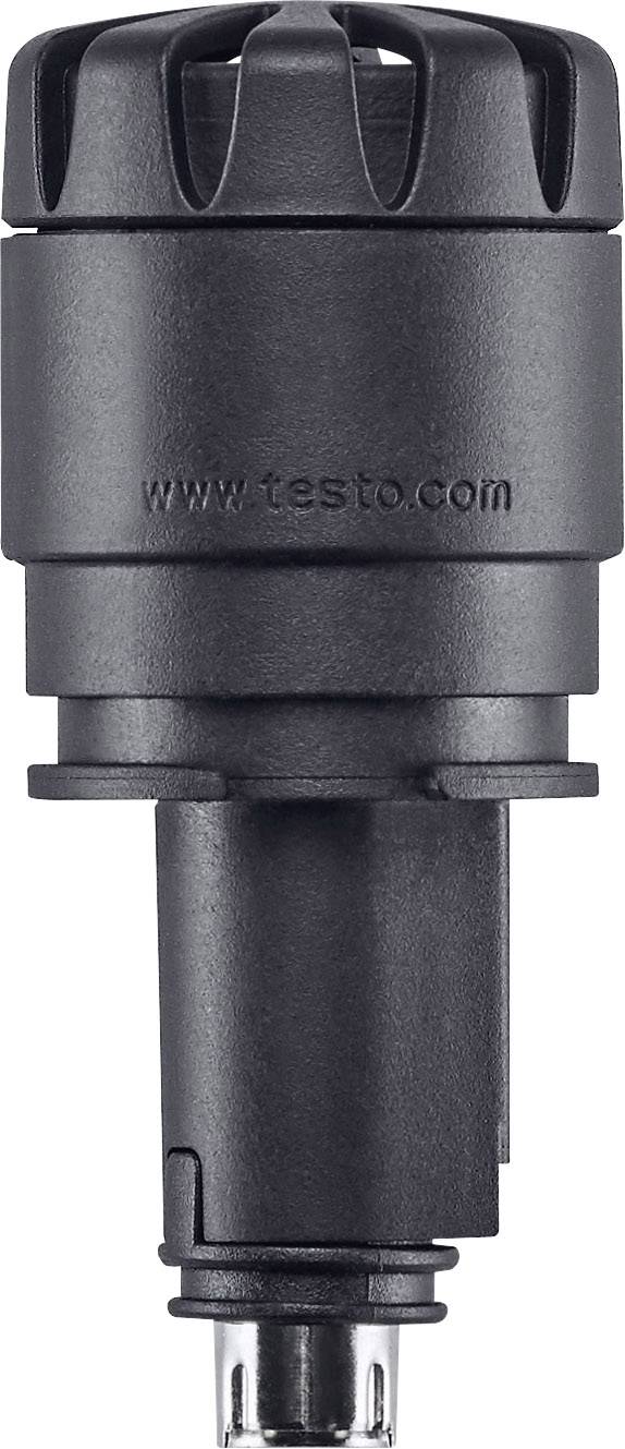 Black sensor with the inscription 'www.testo.com', presumably a measuring device for environmental or climate data.