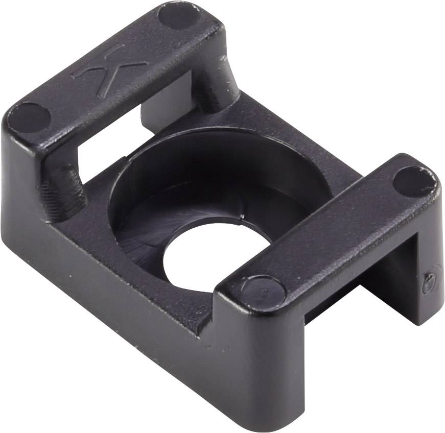 Black plastic mounting piece with circular internal diameter, suitable for securing round objects.