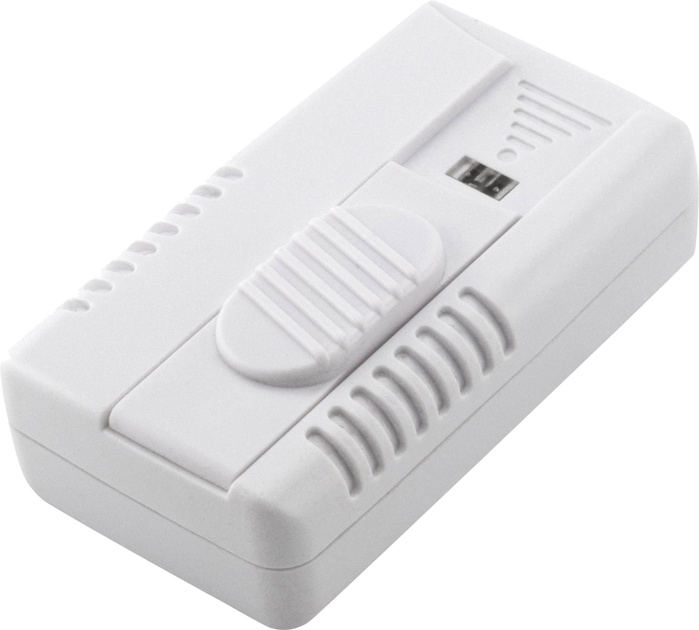 A white indoor air quality sensor with a rectangular housing and ventilation slots on the sides, suitable for wall mounting.