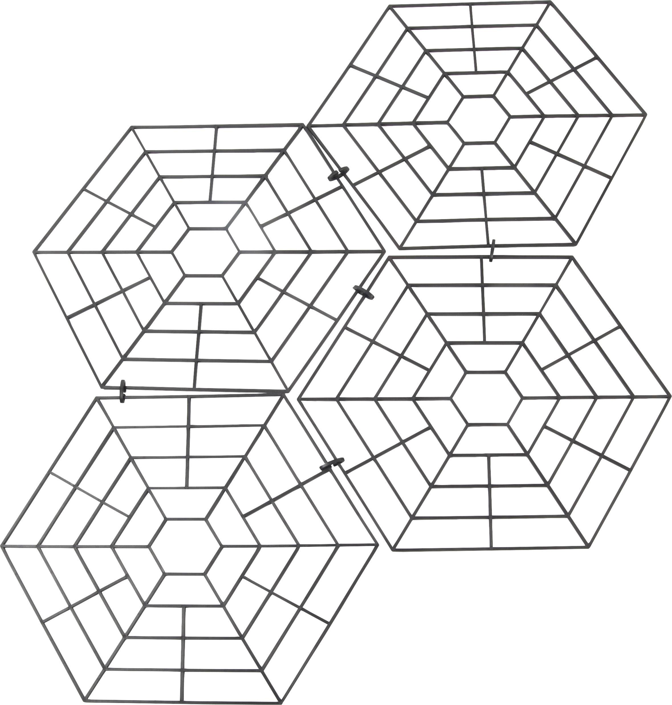 Arrangement of five interconnected hexagonal lattice structures, appearing like interlocking networks.