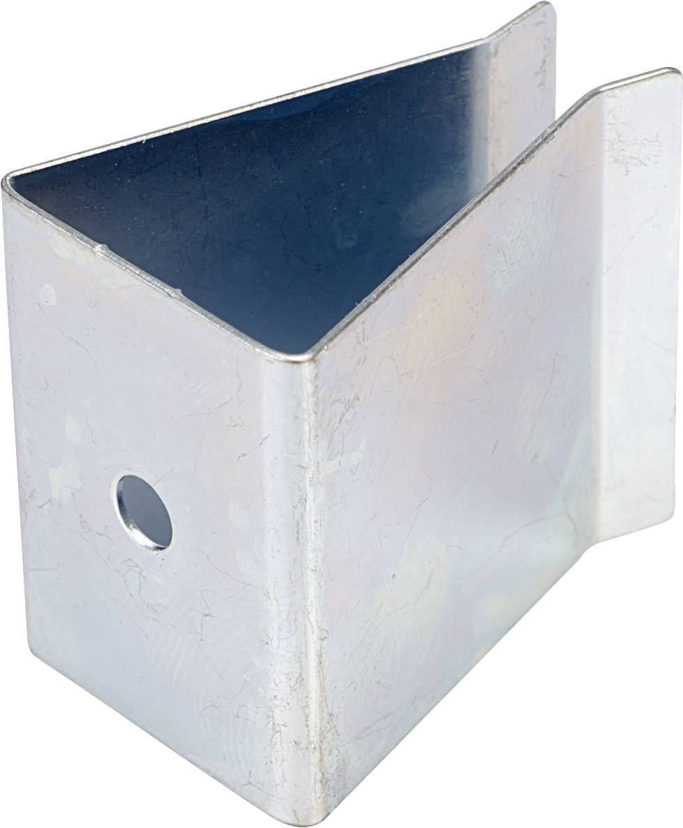A triangular metal connecting element with a hole on one side, suitable for industrial fastening applications.