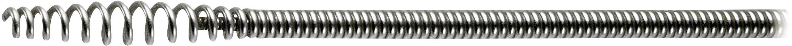 Metal spiral in horizontal orientation, gleaming and uniformly coiled.