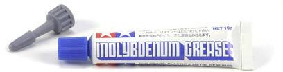 A tube labelled 'Molybdenum Grease', with a grey cap featuring an applicator attachment. Contains 10g of lubricant.