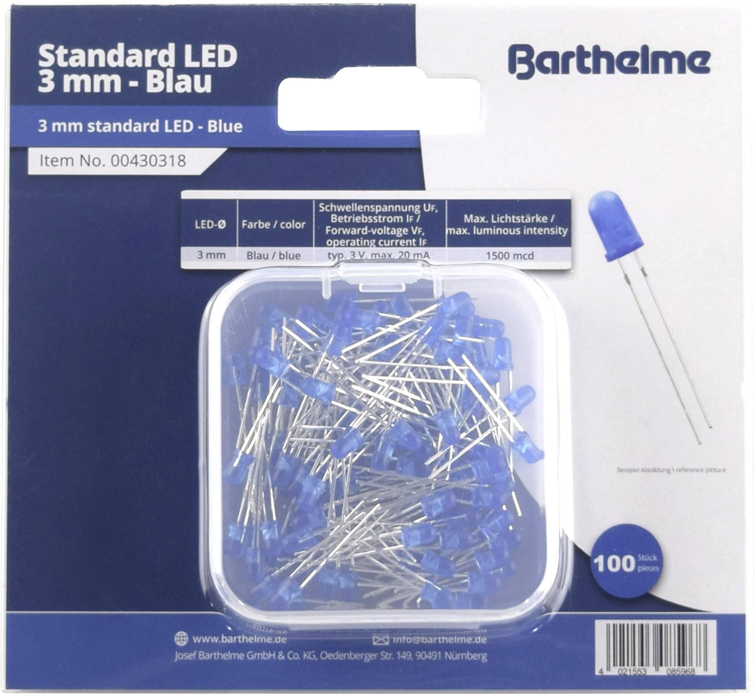 Barthelme LED set Blue Circular 3 mm 1500 mcd 30 ° 20 mA 3 V