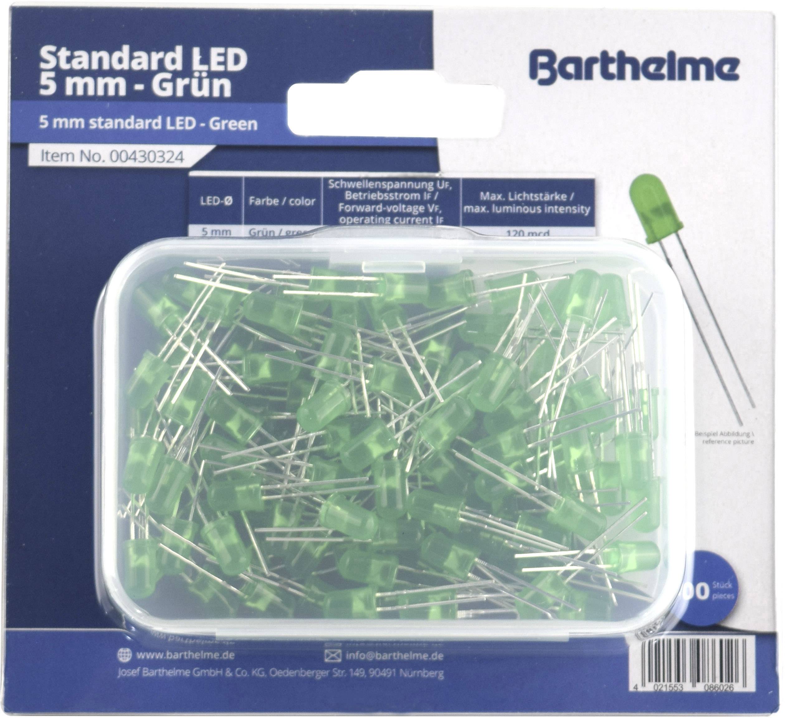 Barthelme LED set Green Circular 5 mm 120 mcd 35 ° 20 mA 2 V