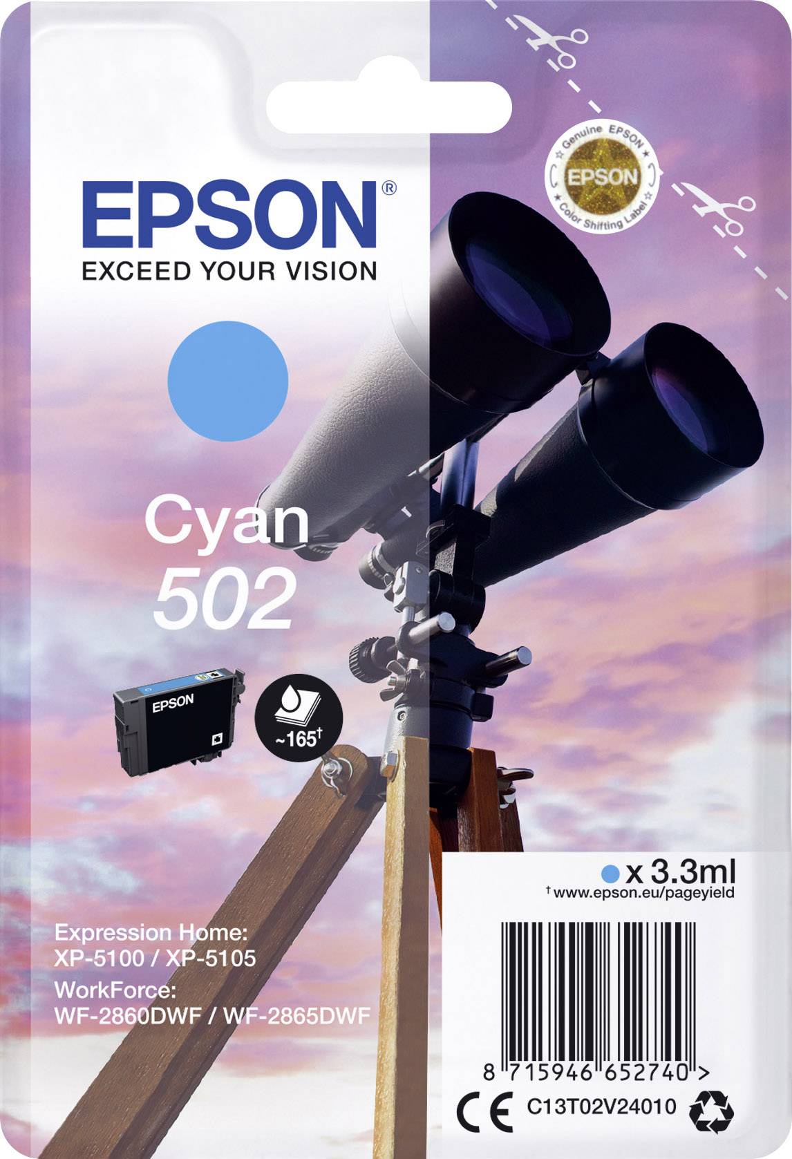 Epson Ink cartridge T02V2, 502 Original Cyan C13T02V24010