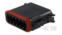 Black, rectangular electrical connector with a red border and multiple connection pins. Suitable for electrical connections.