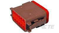 A red and grey electrical connector with multiple pins. Designed for industrial applications, for securely connecting cables.