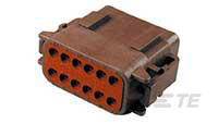 Brown, rectangular plug with 12 round socket slots.