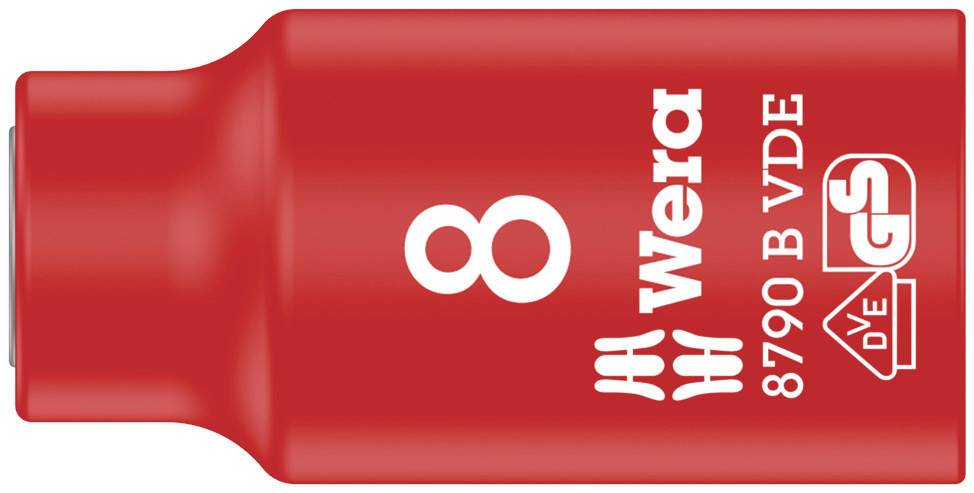Red Wera Insulated Socket, Size 8, VDE-tested, with GS safety mark, Model Number 8790 B VDE.