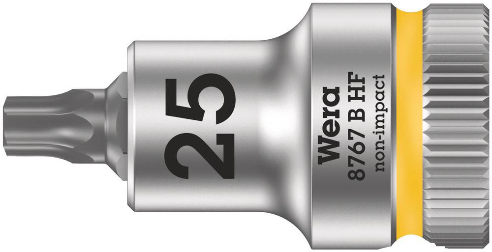 Insulated bit screwdriver with hex tip, size 25, Wera brand, model 8767 B HF, not suitable for impact drivers, silver and yellow.