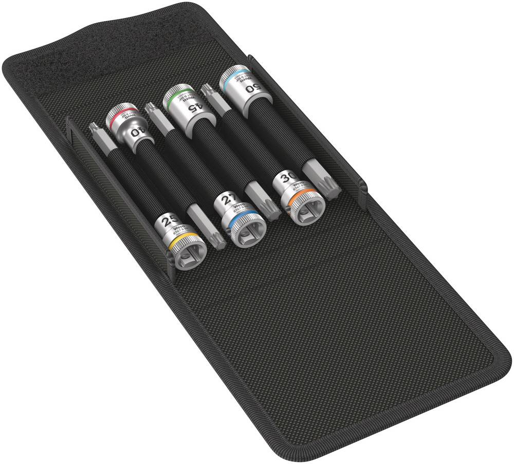 Four black torque wrenches in an open case. Each wrench has numbered markings and coloured rings for quick identification.