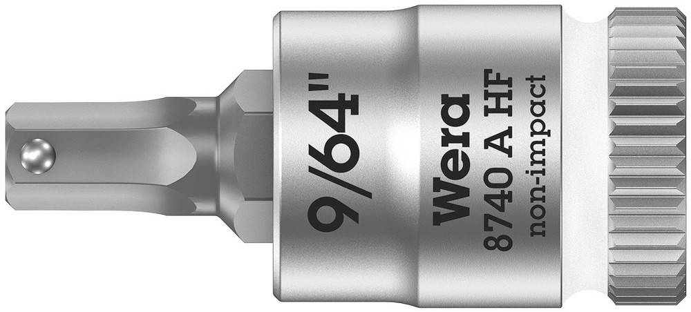 Metallic bit adapter with the inscriptions '9/64