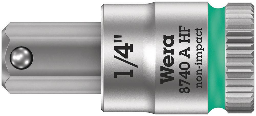 Wera hex socket, 1/4 inch, Model 8740 A HF, silver with green ring, suitable for non-impact applications.