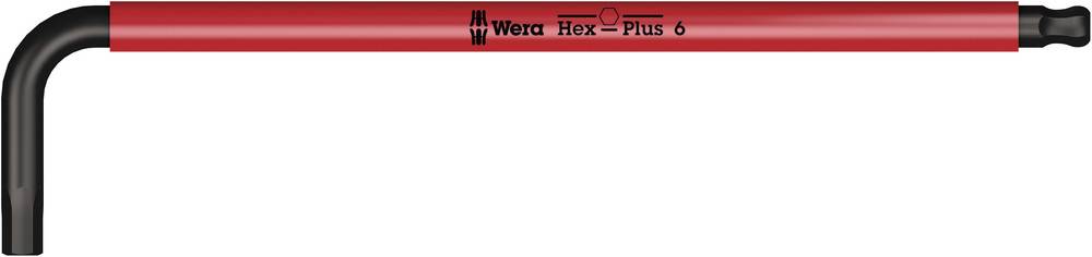 Red hex key with black tip, Wera brand, with inscription 'Hex-Plus 5'.