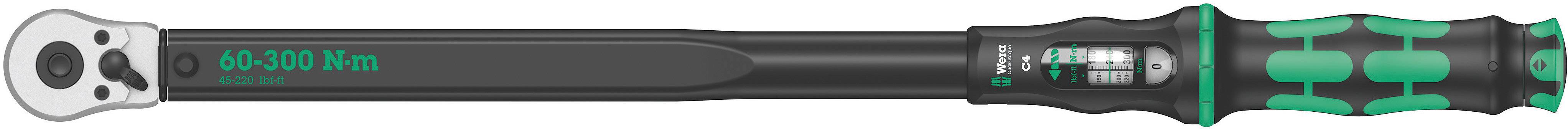 Torque wrench with scale and adjustment for 40-200 Nm. Comfortable, ergonomic grip and ratchet head. Suitable for precise tightening of screws.
