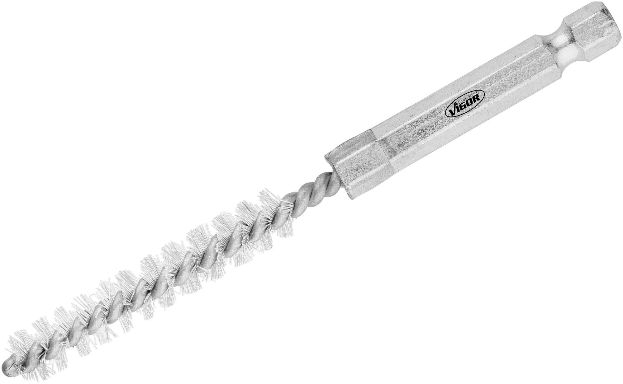 Metal brush with a spiral-shaped brush head and ergonomic handle, suitable for cleaning pipes or hard-to-reach areas.