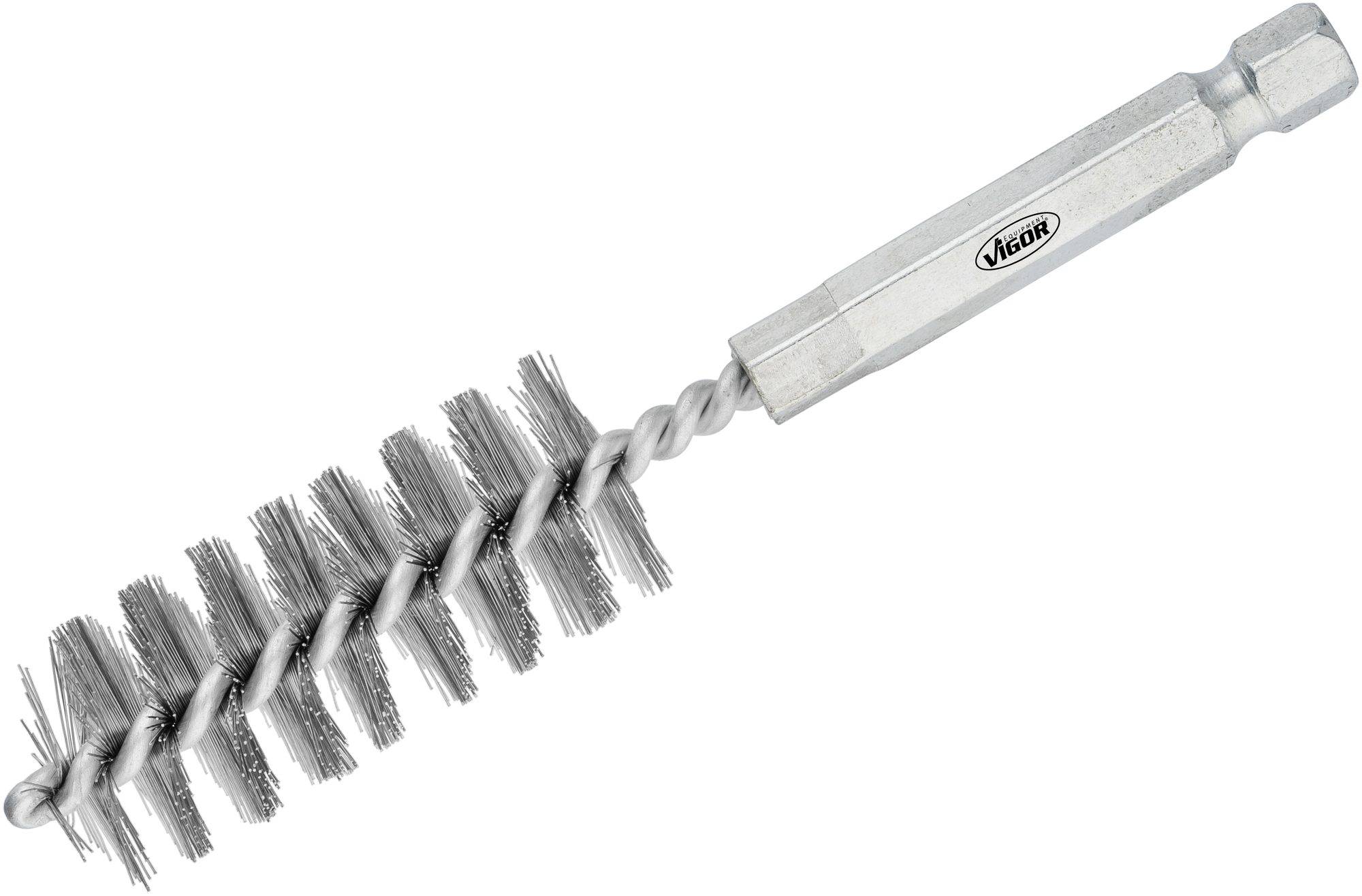 Metal brush with spiral-shaped bristles for cleaning pipes or hard-to-reach areas.