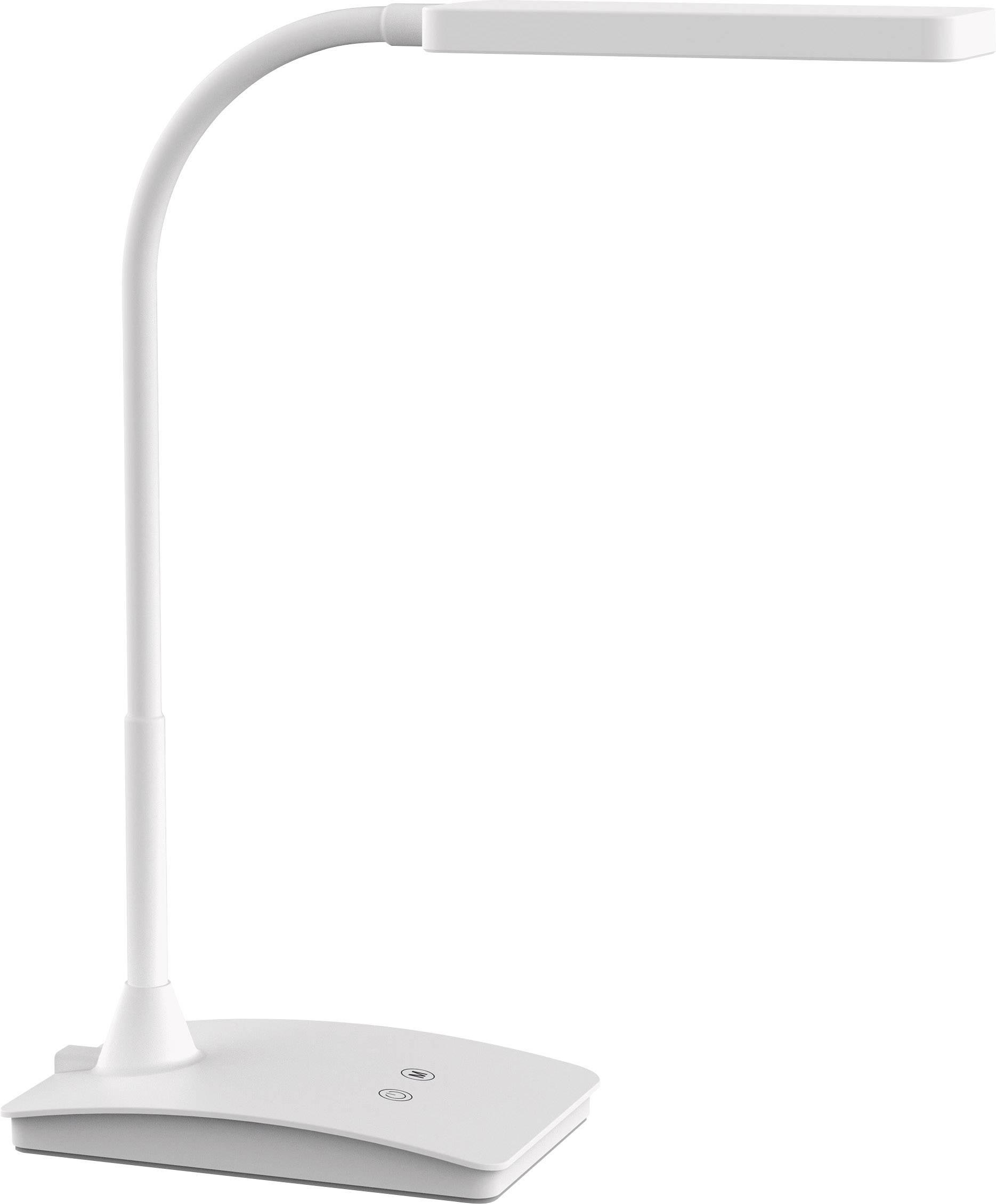 White LED desk lamp with adjustable arm and rectangular head. Modern style, suitable for office or reading environments.