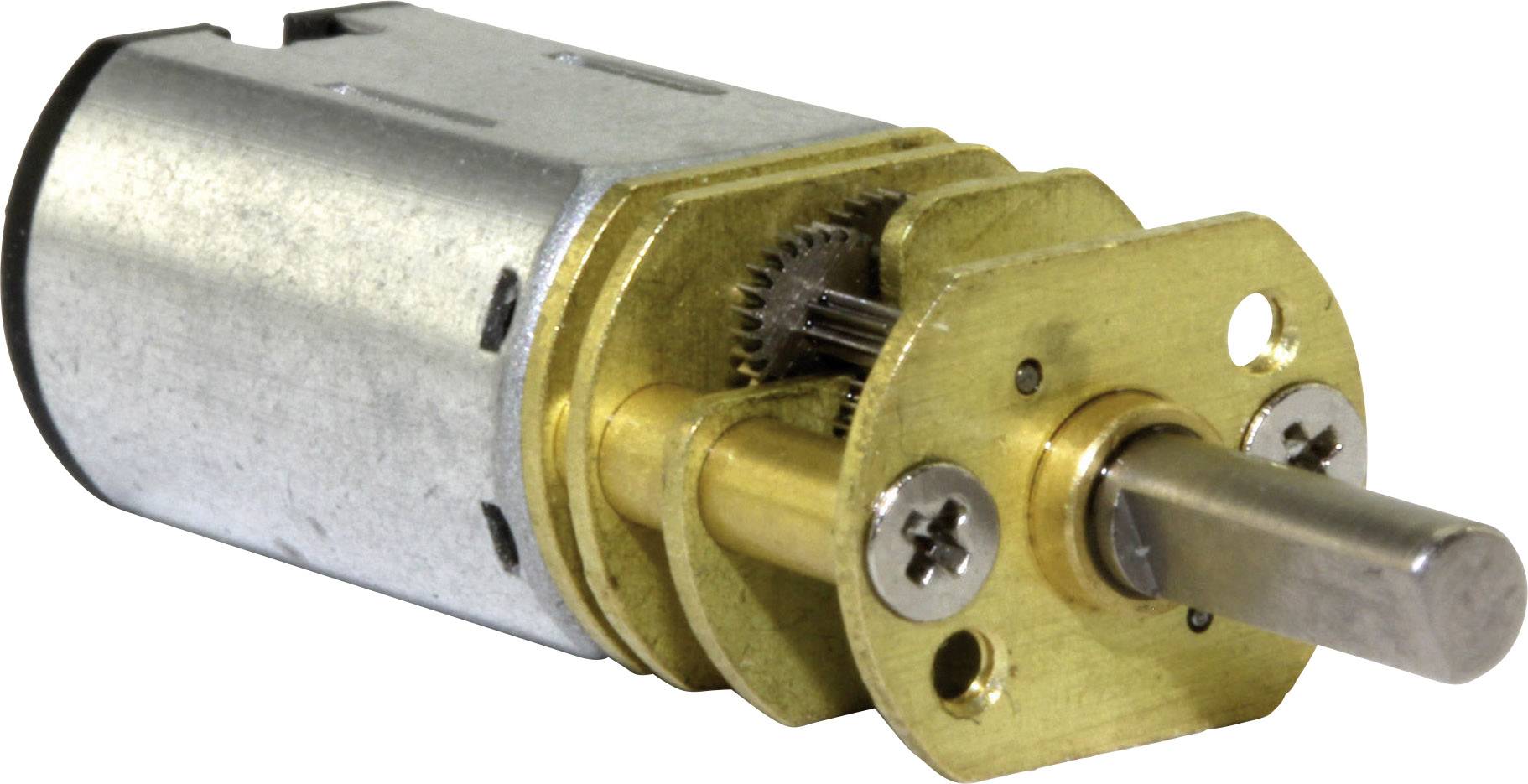 A small, cylindrical electric motor made of metal with a visible gear mechanism and a shaft on the front.