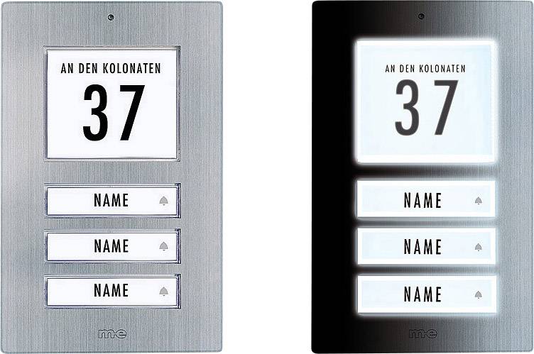 m-e modern-electronics 41067 Bell panel incl. address field, incl. nameplate 3 flat building Stainless steel 12 V/1 A