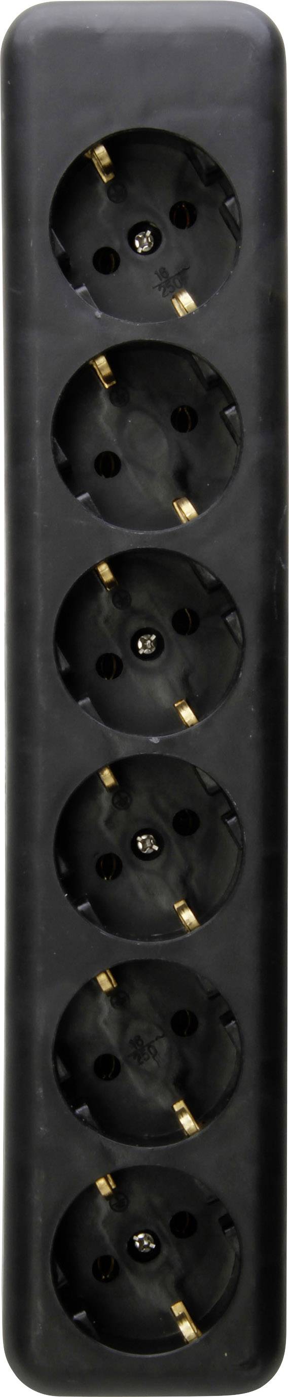 Black six-socket power strip arranged vertically.