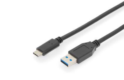 USB cable with a USB-C connector on one end and a USB-A connector on the other, suitable for data transfer.
